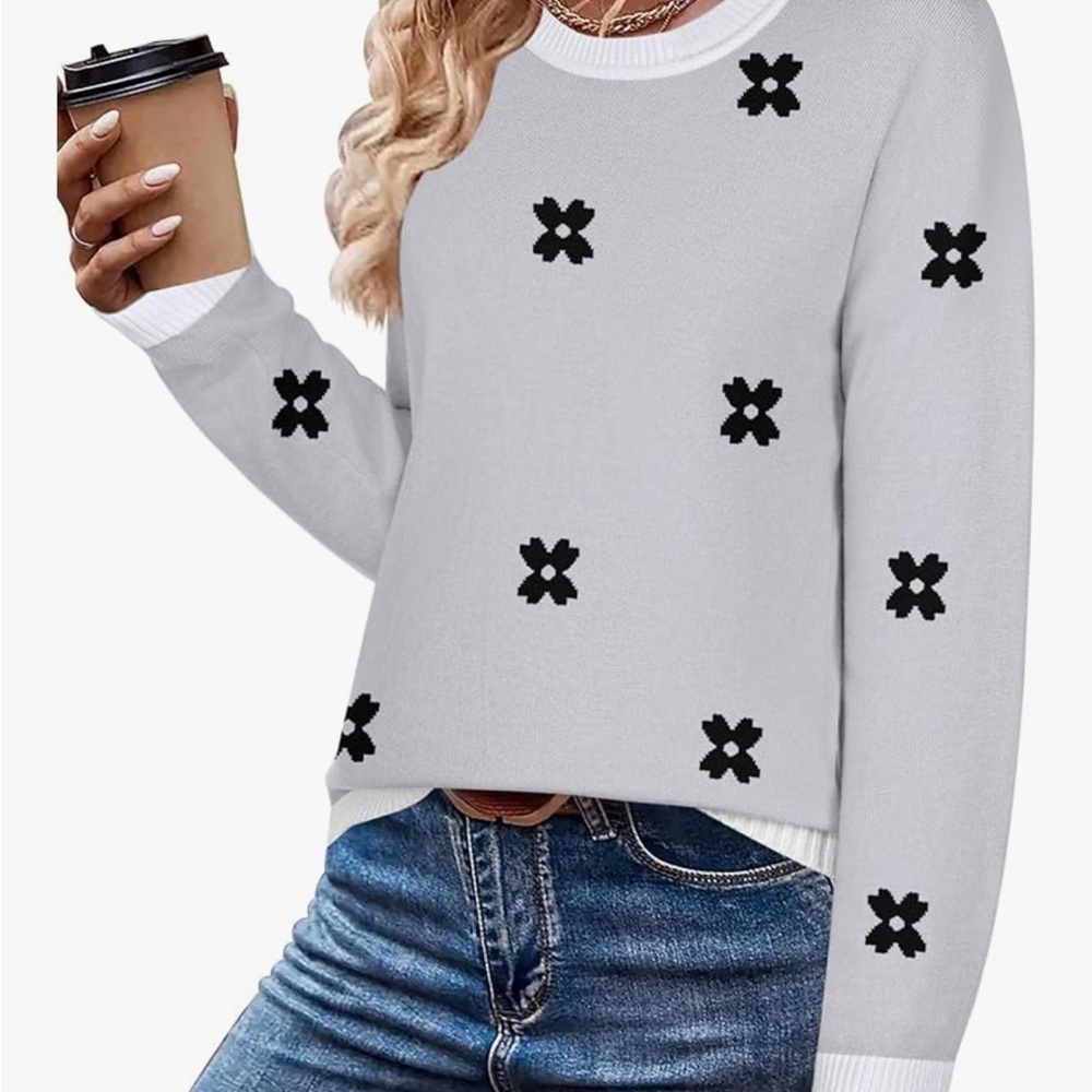Gray Sweater with Black Floral Pattern